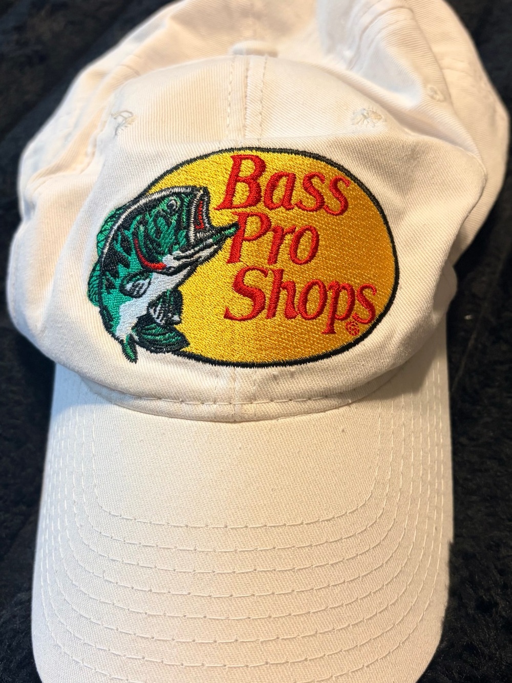 Bass Pro Shops White Cap with Yellow Patch and Red Logo